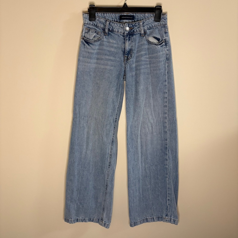Aeropostale Wide Leg Jeans Womens 2 Reg Light Wash Low Rise Denim Pants